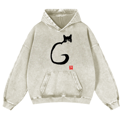 Cat Vintage Washed Thick Cotton Hoodie