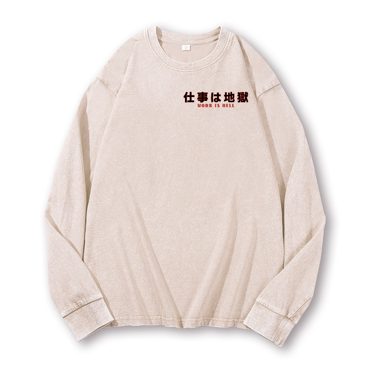 Skull Work Is Hell Vintage Washed Cotton Back Art Long-sleeve T-shirt