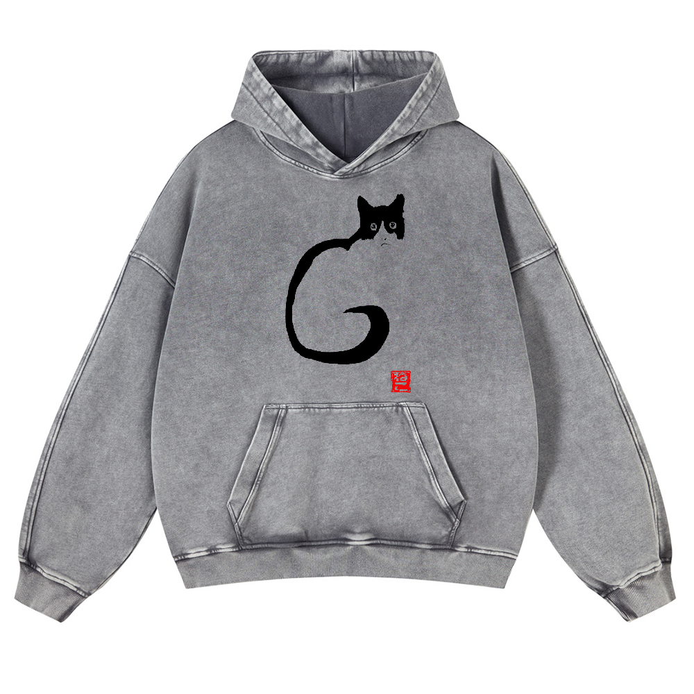 Cat Vintage Washed Thick Cotton Hoodie