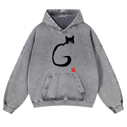 Cat Vintage Washed Thick Cotton Hoodie