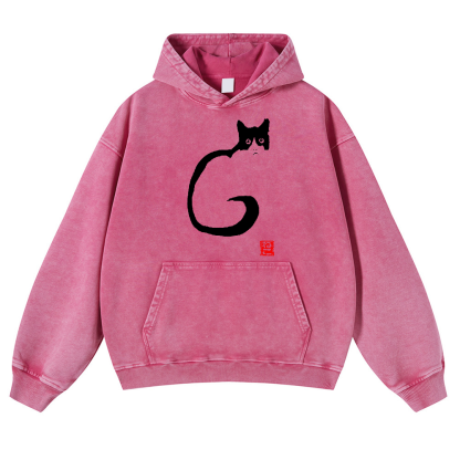 Cat Vintage Washed Thick Cotton Hoodie