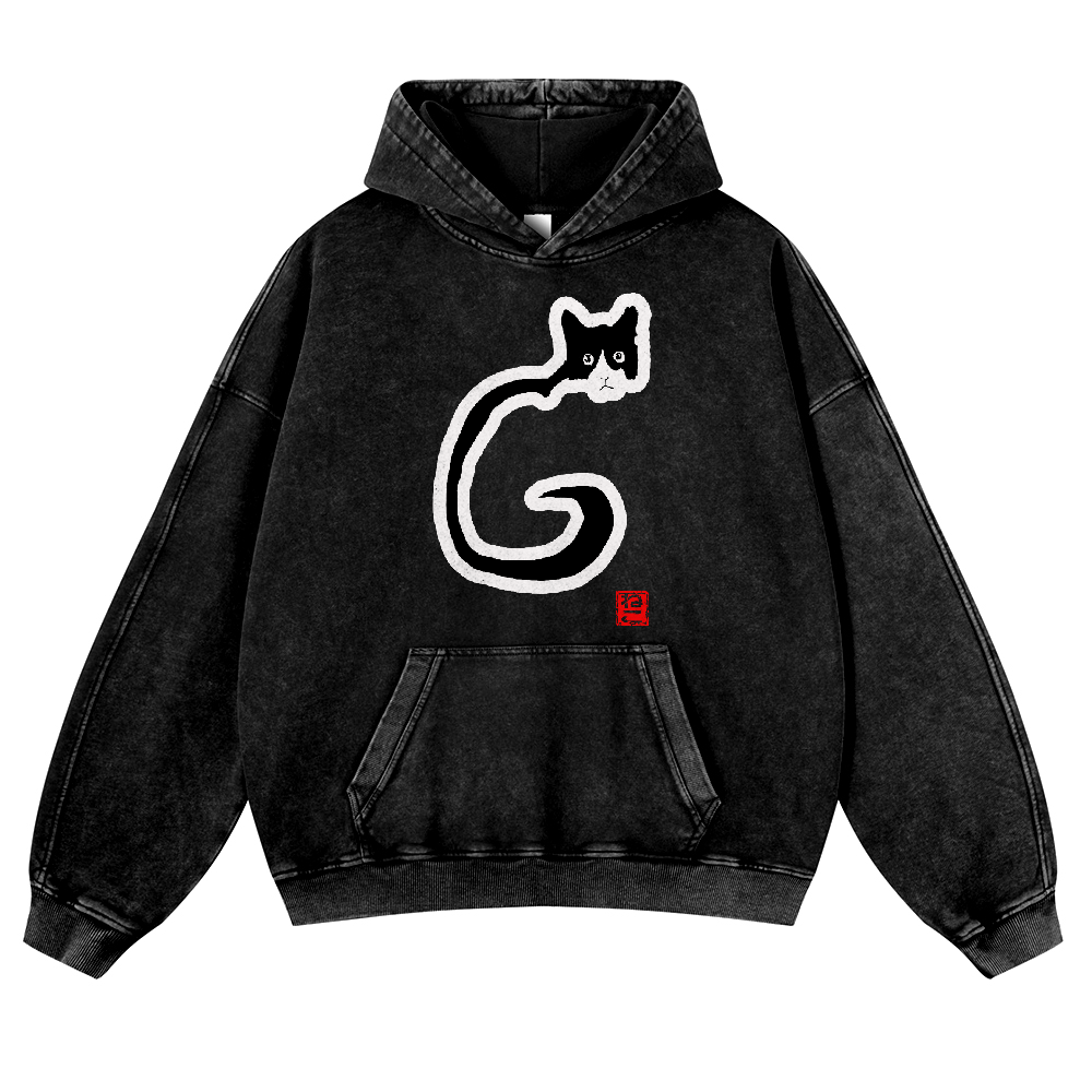 Cat Vintage Washed Thick Cotton Hoodie