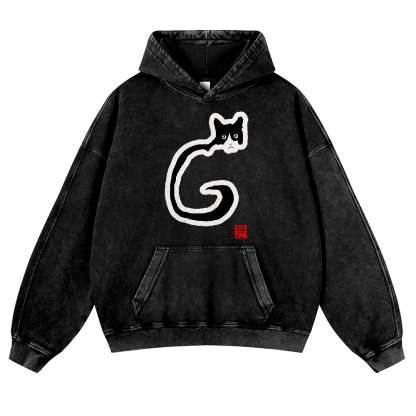 Cat Vintage Washed Thick Cotton Hoodie