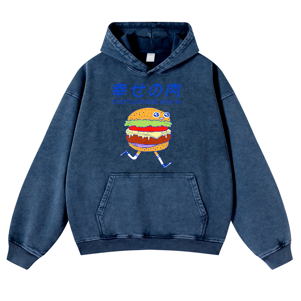 TOKYO BURGER RUN '86 Vintage Washed Thick Cotton Hoodie