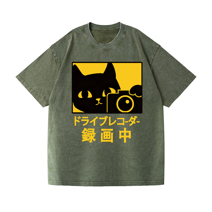 Cat Camera Vintage Wash Japanese Design T-Shirt