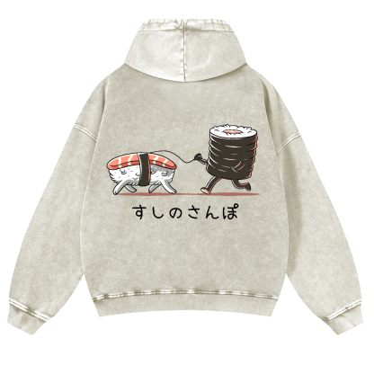 Sushi Vintage Washed Cotton Back Art Hoodie