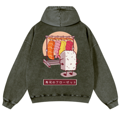 Sushi Vintage Washed Cotton Back Art Hoodie