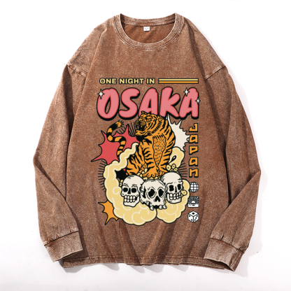One Night in OSAKA Vintage Cotton Wash Crewneck Sweatshirt