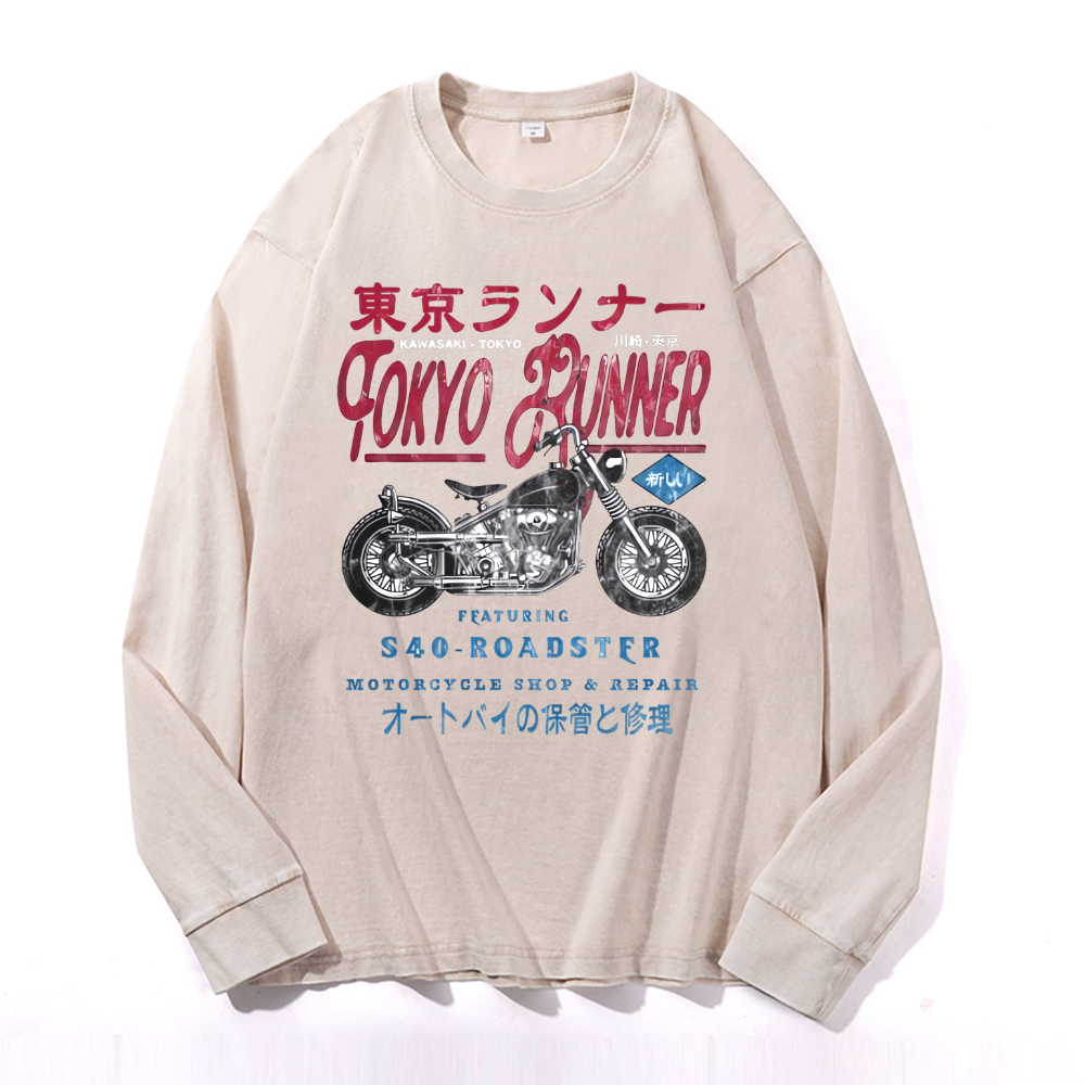 Tokyo Kawasaki S40 Repair Vintage Cotton Wash Crewneck Sweatshirt