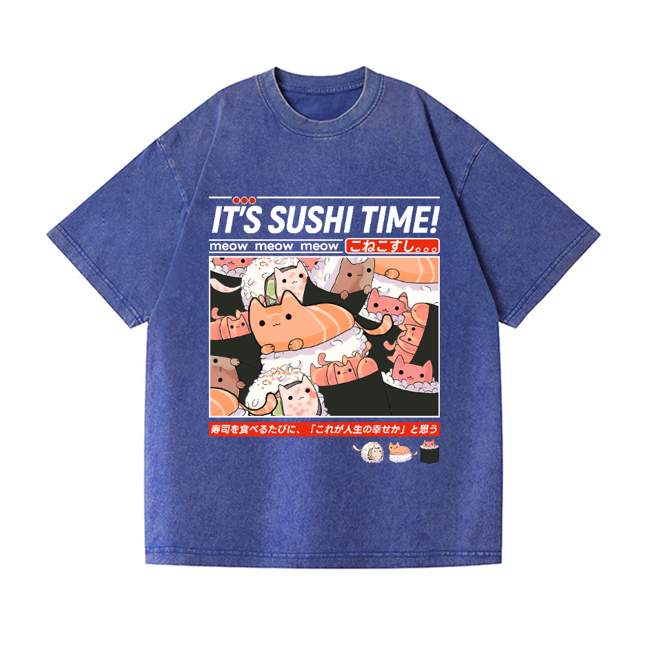 Cat Sushi Vintage Wash Japanese Design T-Shirt