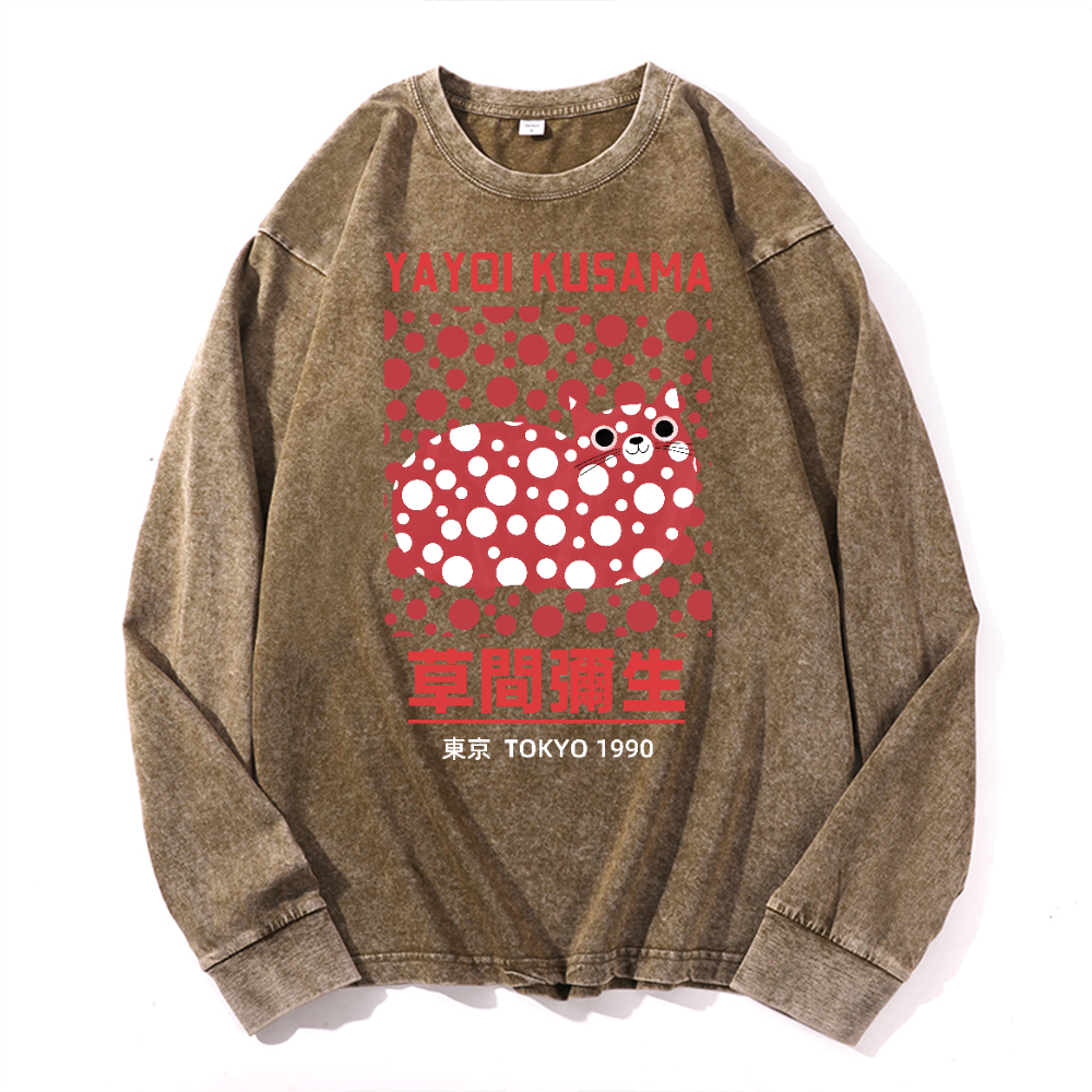 Yayoi Kusama Cat Vintage Cotton Wash Crewneck Sweatshirt