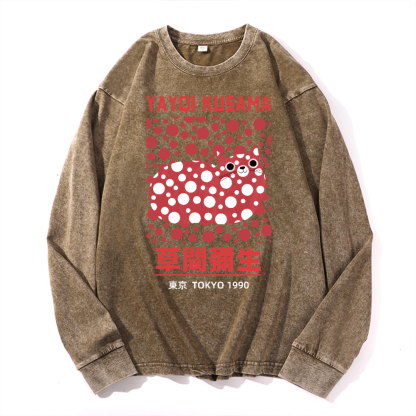 Yayoi Kusama Cat Vintage Cotton Wash Crewneck Sweatshirt