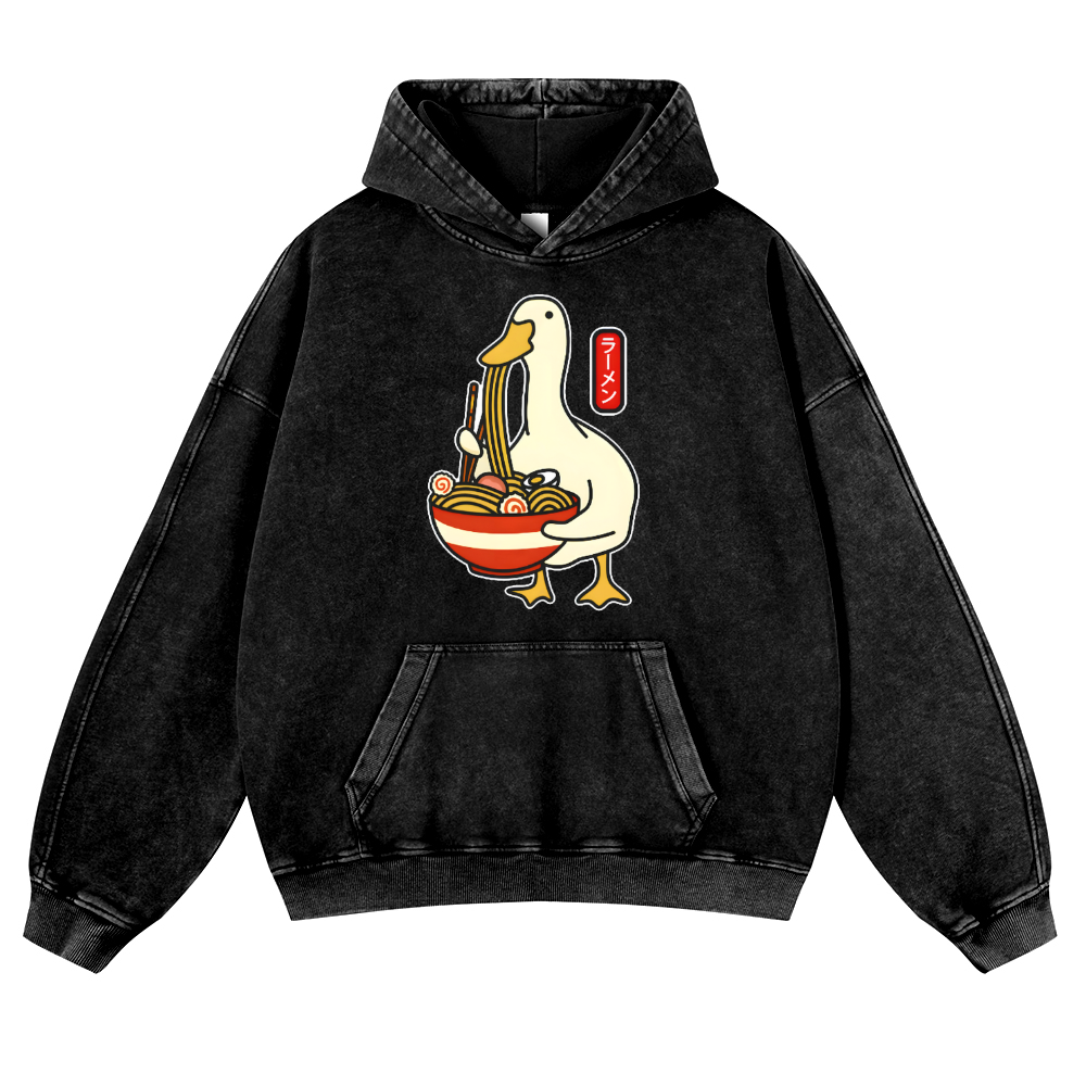 Duck and Ramen Vintage Washed Thick Cotton Hoodie