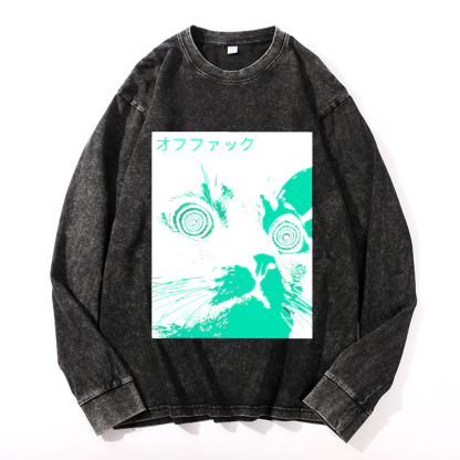 Enigmatic Cat Eyes Vintage Cotton Wash Crewneck Sweatshirt