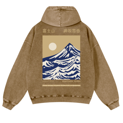 Mount Fuji Kamisaka Sekka Vintage Washed Cotton Back Art Hoodie