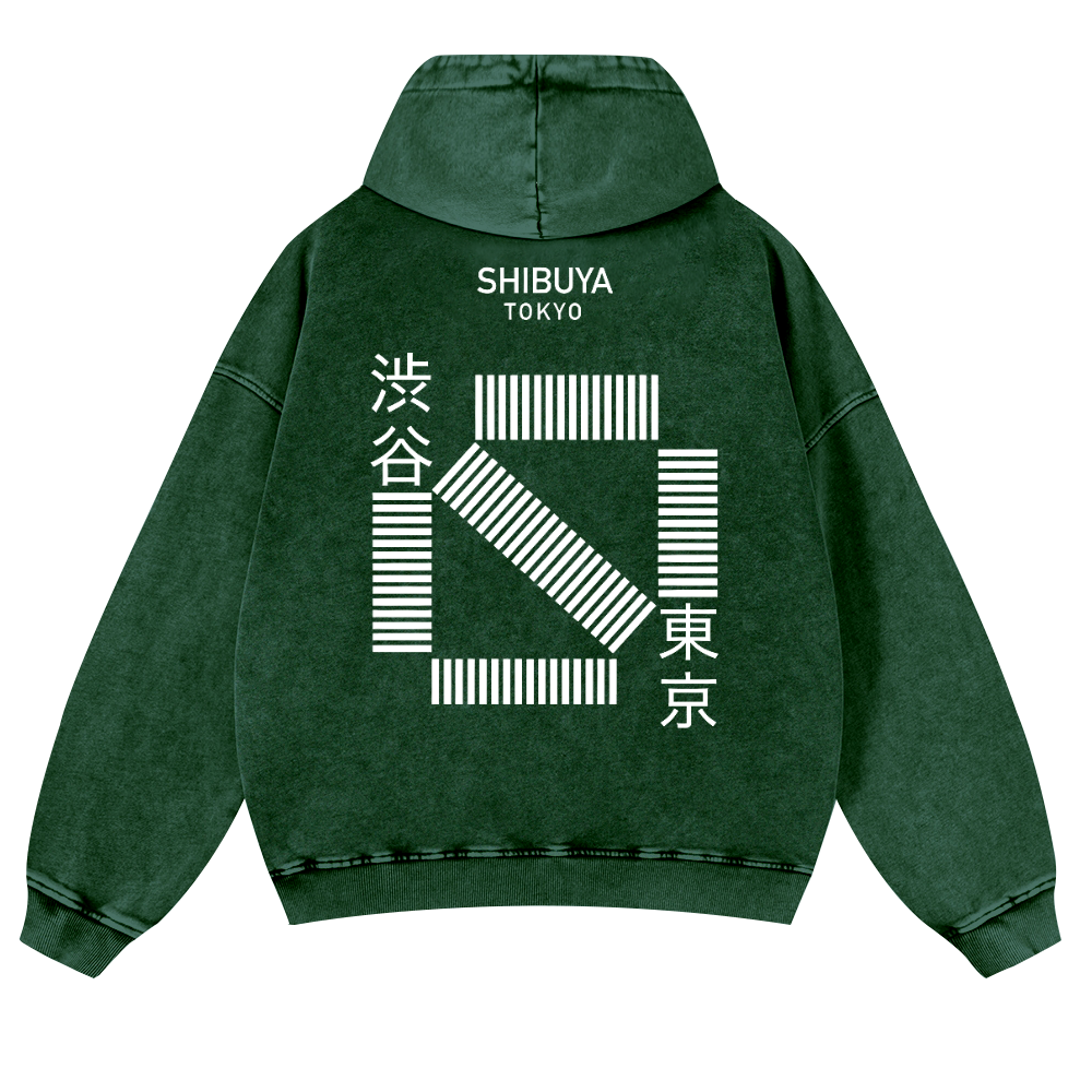 Shibuya Tokyo Vintage Washed Cotton Back Art Hoodie