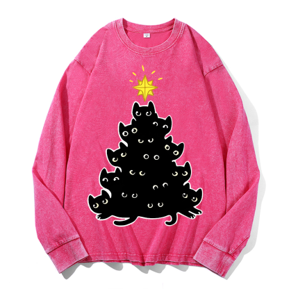 Cat Vintage Cotton Wash Crewneck Sweatshirt