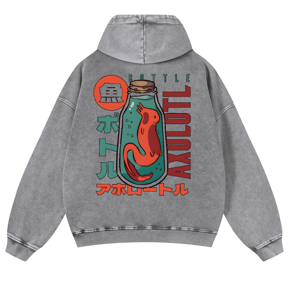 Axolotl Fish Vintage Washed Cotton Back Art Hoodie