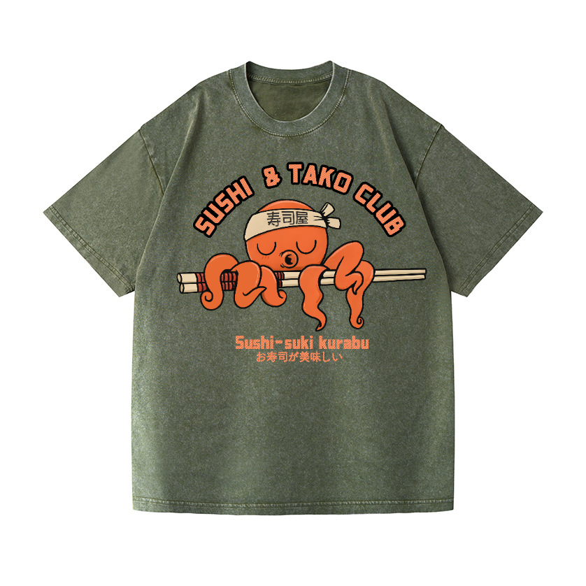 Sushi and Tako Octopus Vintage Wash Japanese Design T-Shirt