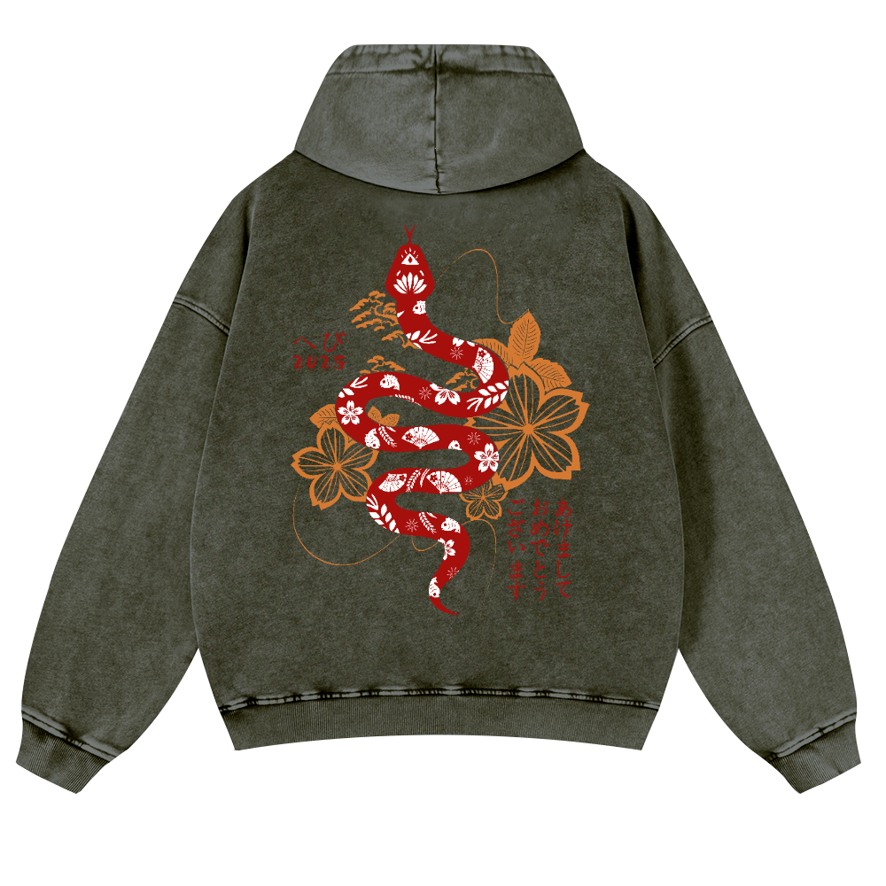 Snake Vintage Washed Cotton Back Art Hoodie