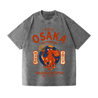 Osaka Dotonbori Drunken Octopus Vintage Wash Japanese Design T-Shirt