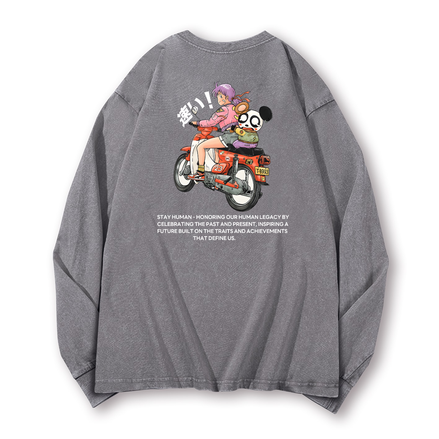 Motorcycle Vintage Washed Cotton Back Art Long-sleeve T-shirt