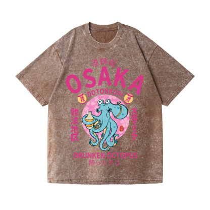 Osaka Dotonbori Drunken Octopus Vintage Wash Japanese Design T-Shirt