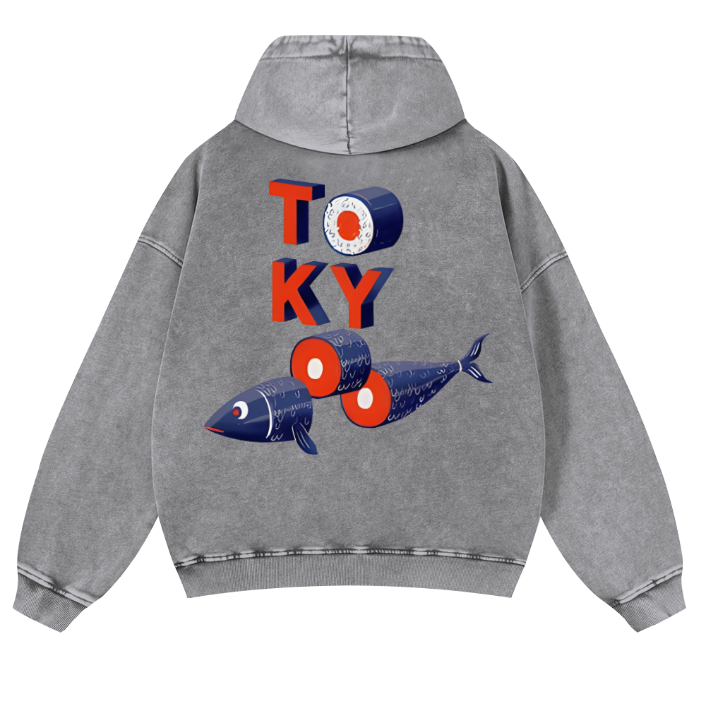 Tokyo Fish Vintage Washed Cotton Back Art Hoodie