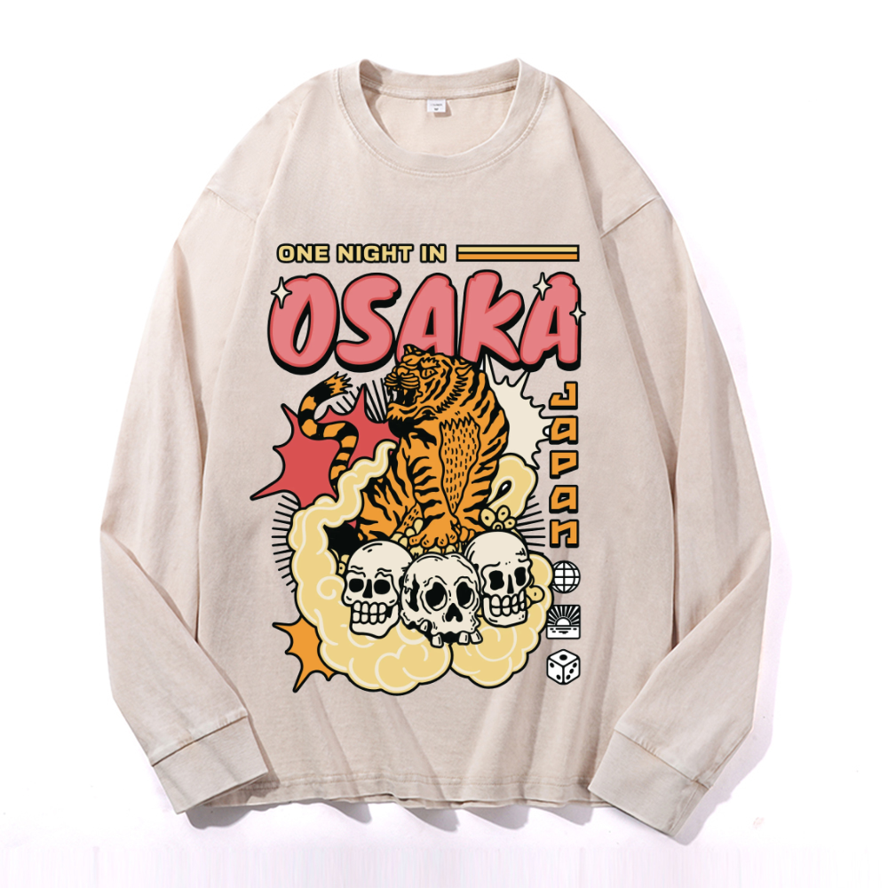 One Night in OSAKA Vintage Cotton Wash Crewneck Sweatshirt