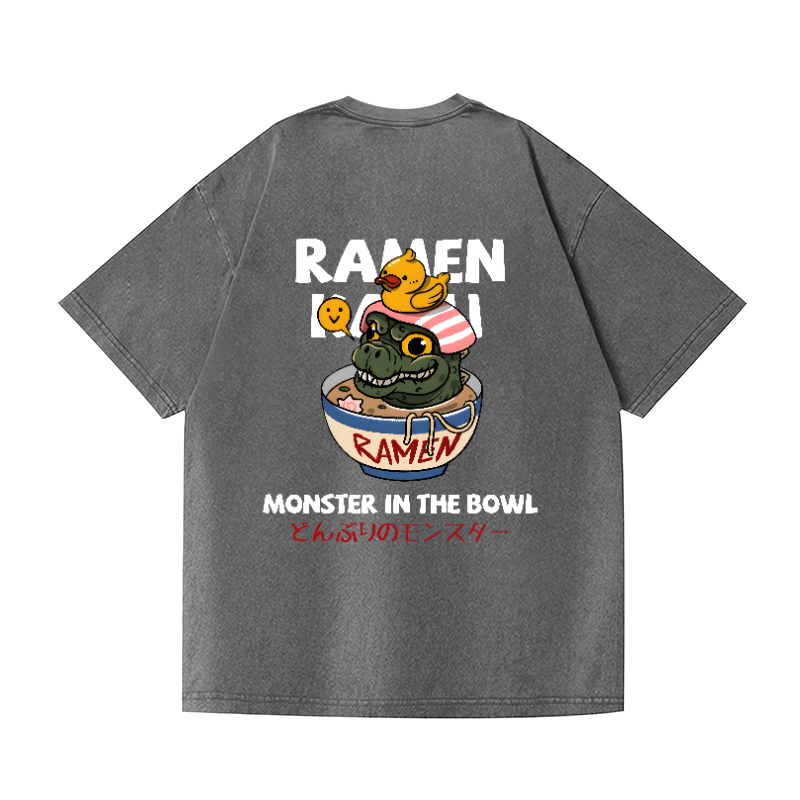 Godzilla Ramen Vintage Wash Japanese Design Back Art T-Shirt