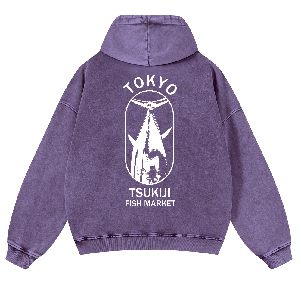 Tokyo Vintage Washed Cotton Back Art Hoodie