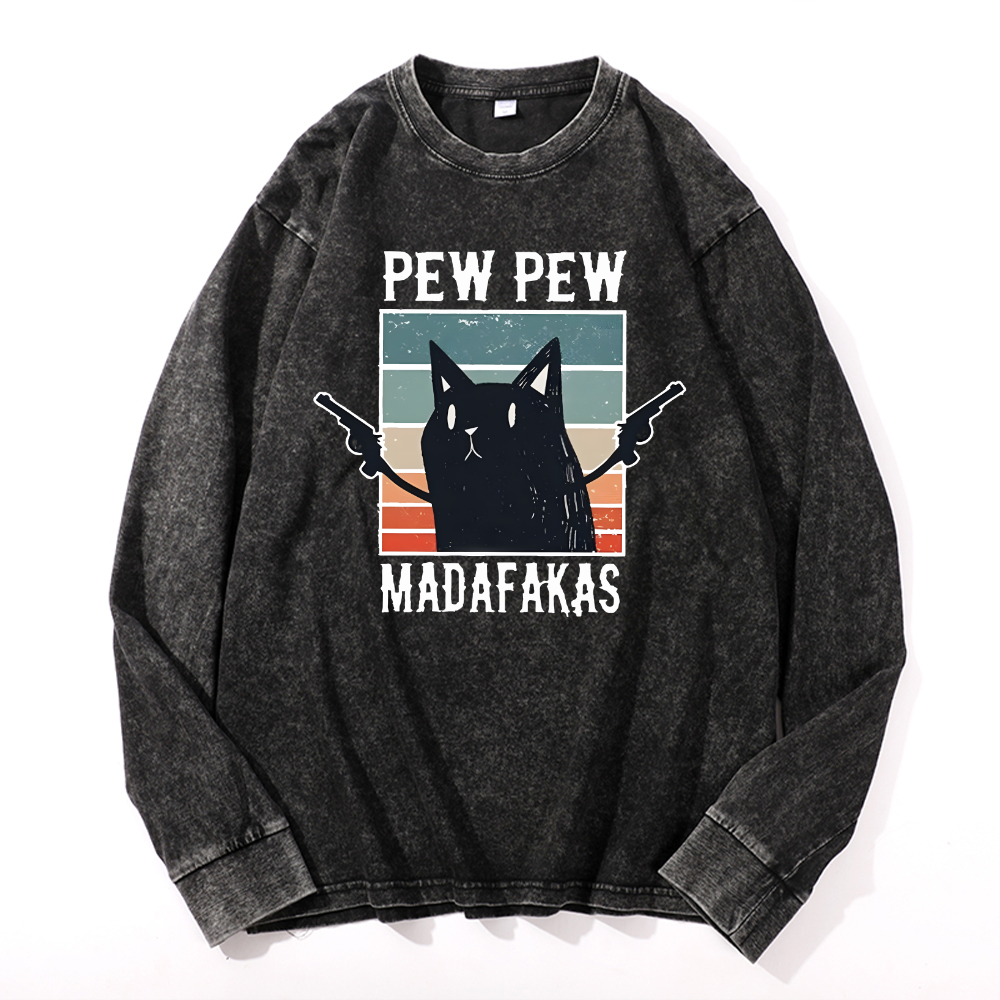 Cat Vintage Cotton Wash Crewneck Sweatshirt