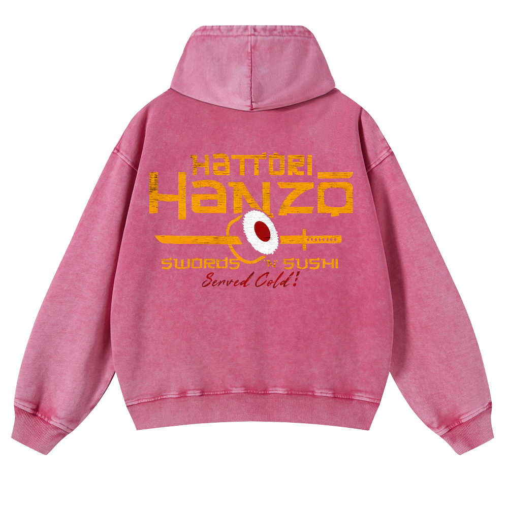 Okinawa Hattori Hanzo Sushi Vintage Washed Cotton Back Art Hoodie