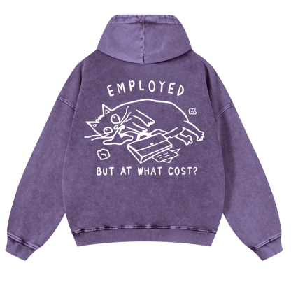 Cat Vintage Washed Cotton Back Art Hoodie