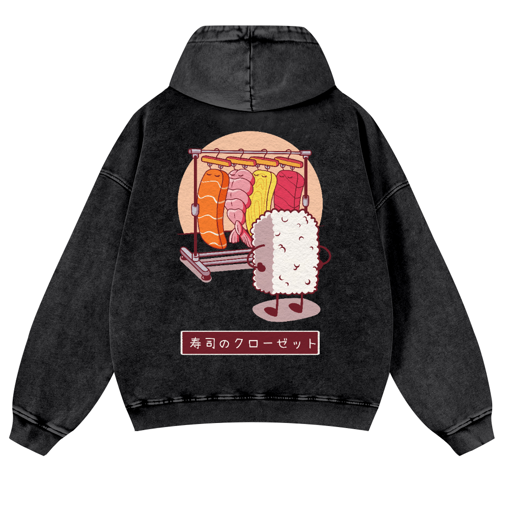 Sushi Vintage Washed Cotton Back Art Hoodie