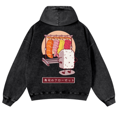 Sushi Vintage Washed Cotton Back Art Hoodie