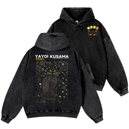 Yayoi Kusama Cat Vintage Washed Cotton Back Art Hoodie