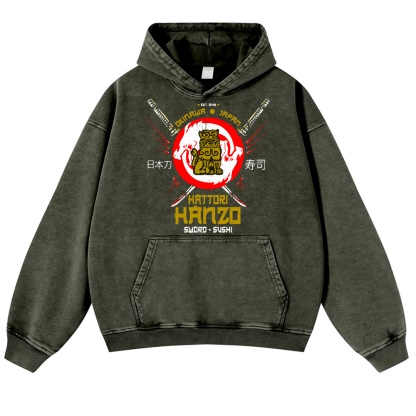 Hattori Hanzo Komainu Vintage Washed Thick Cotton Hoodie