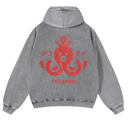 Octopus Vintage Washed Cotton Back Art Hoodie