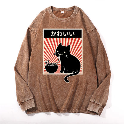 Cat Vintage Cotton Wash Crewneck Sweatshirt