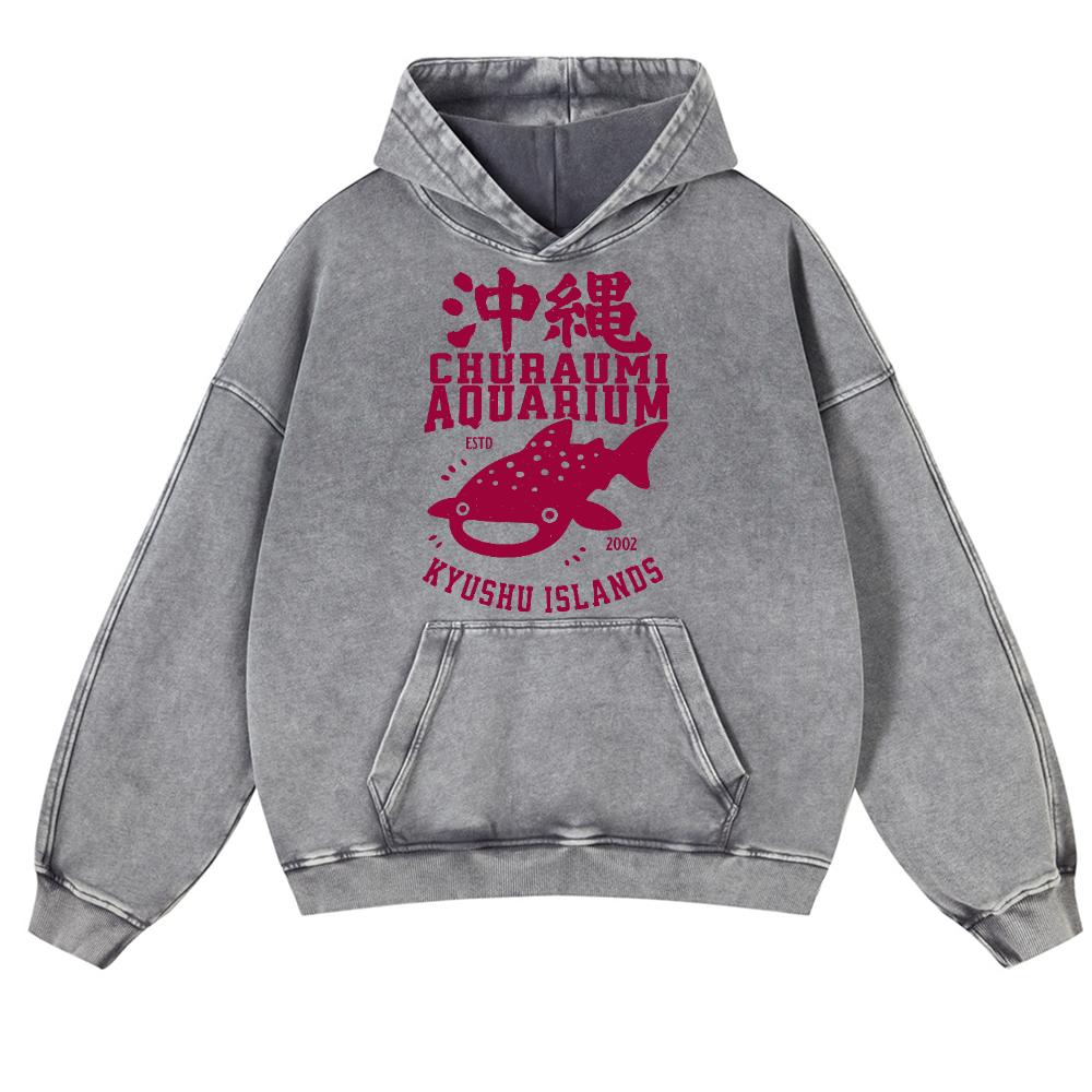 Okinawa Kyushu Islands Fish Vintage Washed Thick Cotton Hoodie