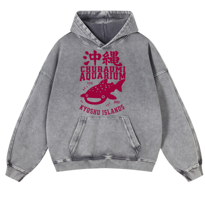 Okinawa Kyushu Islands Fish Vintage Washed Thick Cotton Hoodie