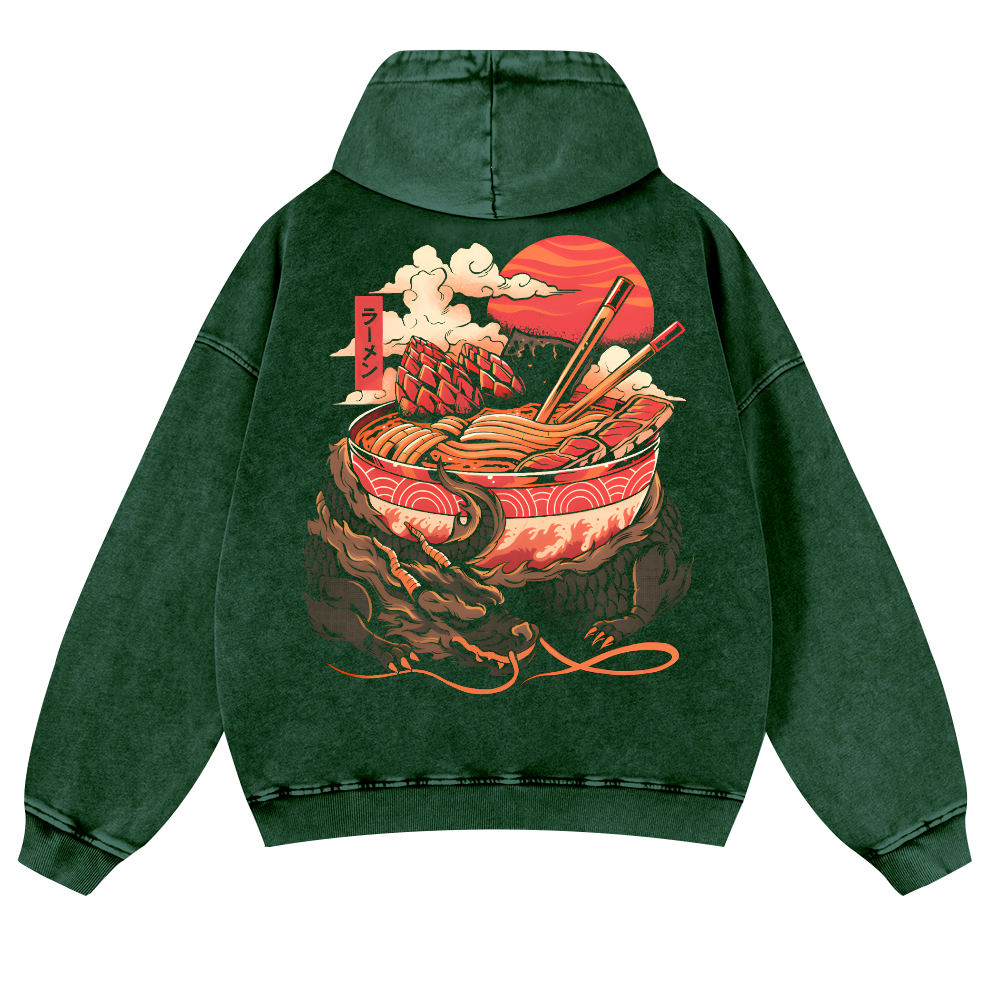 Dragon Ramen Vintage Washed Cotton Back Art Hoodie