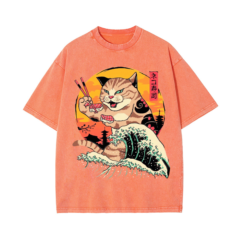 Ukiyoe Cat Vintage Wash Japanese Design T-Shirt
