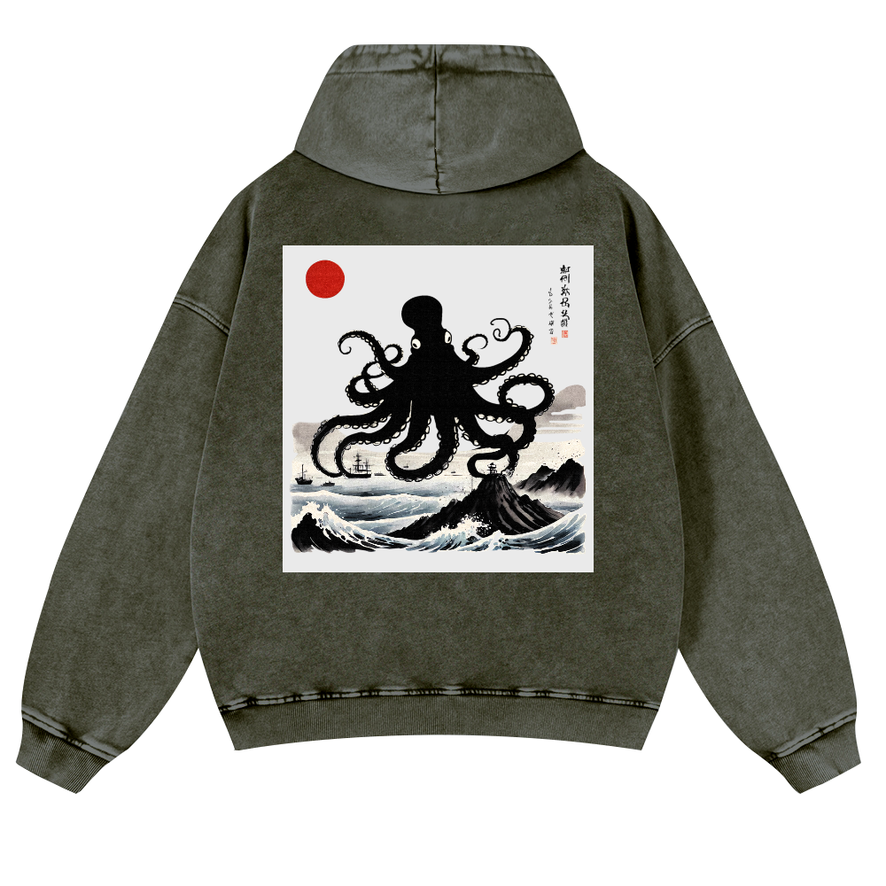 The Giant Octopus in the Sea Vintage Washed Cotton Back Art Hoodie