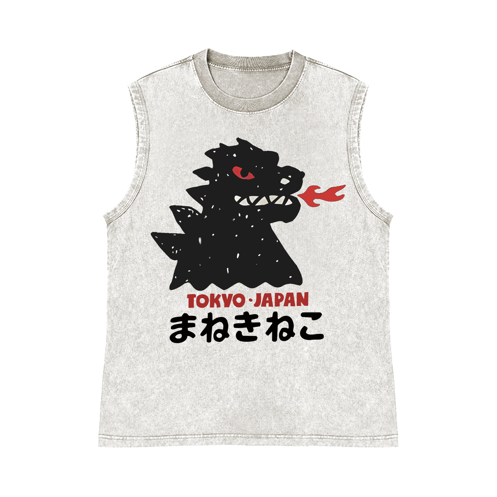 Godzilla Monster Tokyo Japan Pure Cotton Wash-Dyed Sleeveless Tank Top