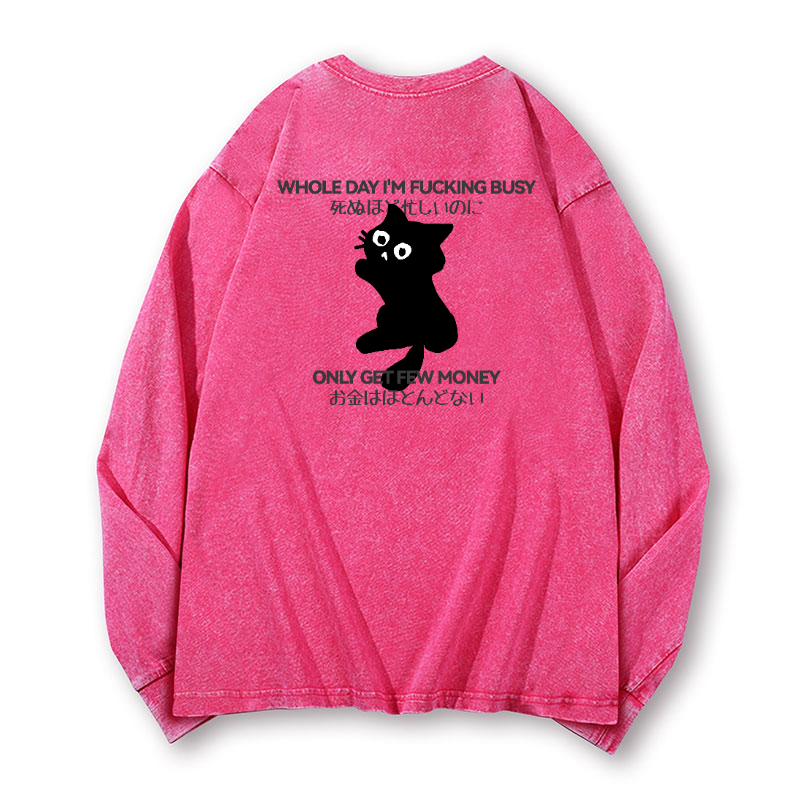 Cat Vintage Washed Cotton Back Art Long-sleeve T-shirt