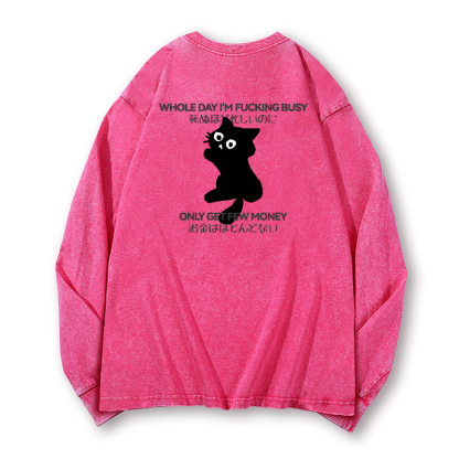 Cat Vintage Washed Cotton Back Art Long-sleeve T-shirt