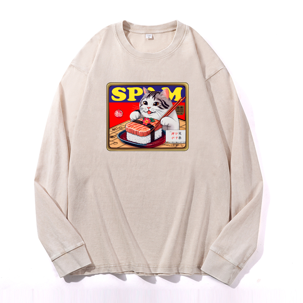Spam Cat Vintage Cotton Wash Crewneck Sweatshirt
