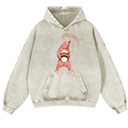 Bear Vintage Washed Thick Cotton Hoodie